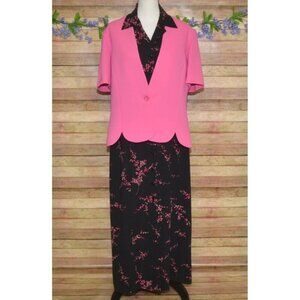 Studio 1 Ladies 2 Piece Pink Jacket & Black Dress 14 Maxi Retro Church Career